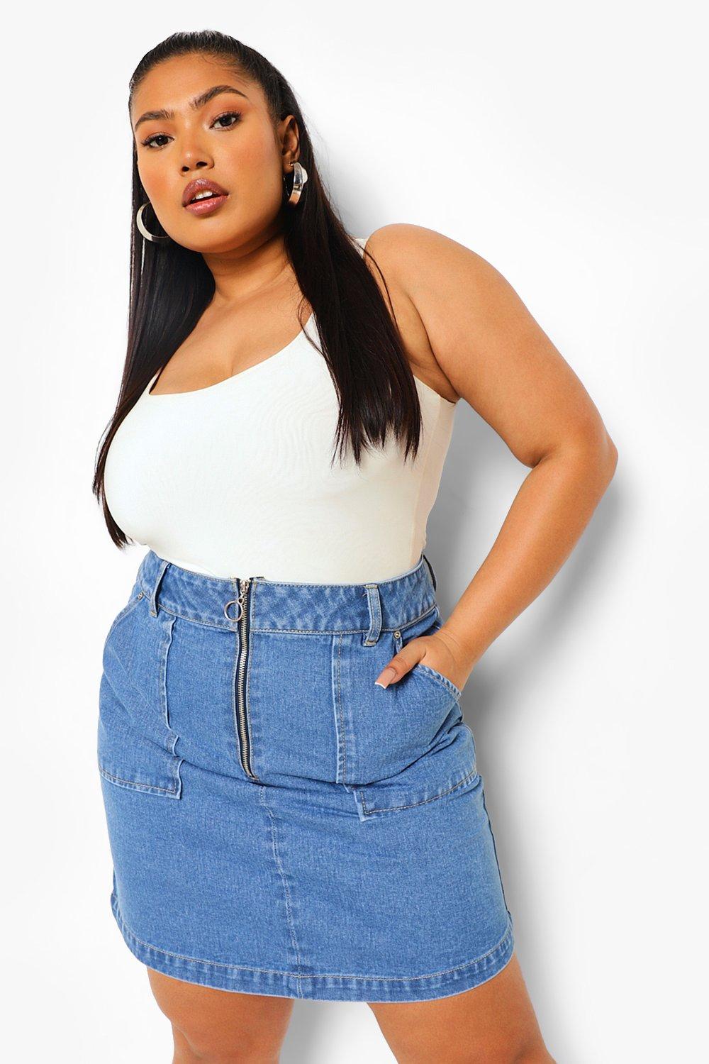 Plus size 2025 denim skirt zipper